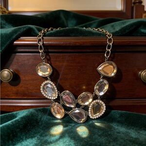 Bronze Tone Multi-Color Gemstone Statement Necklace w/Crystal Halo ✨